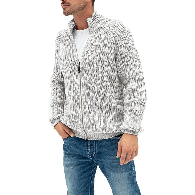 Sweater Cardigan Men's Solid Color Zipper Turtleneck Knitted Coat-Corachic