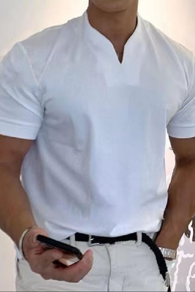 Tiboyz Men's Loose V-Neck Short Sleeve T-Shirt
