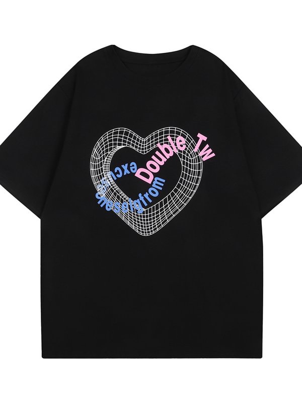 Casual Vintage Heart & Letter Printed Oversized Top