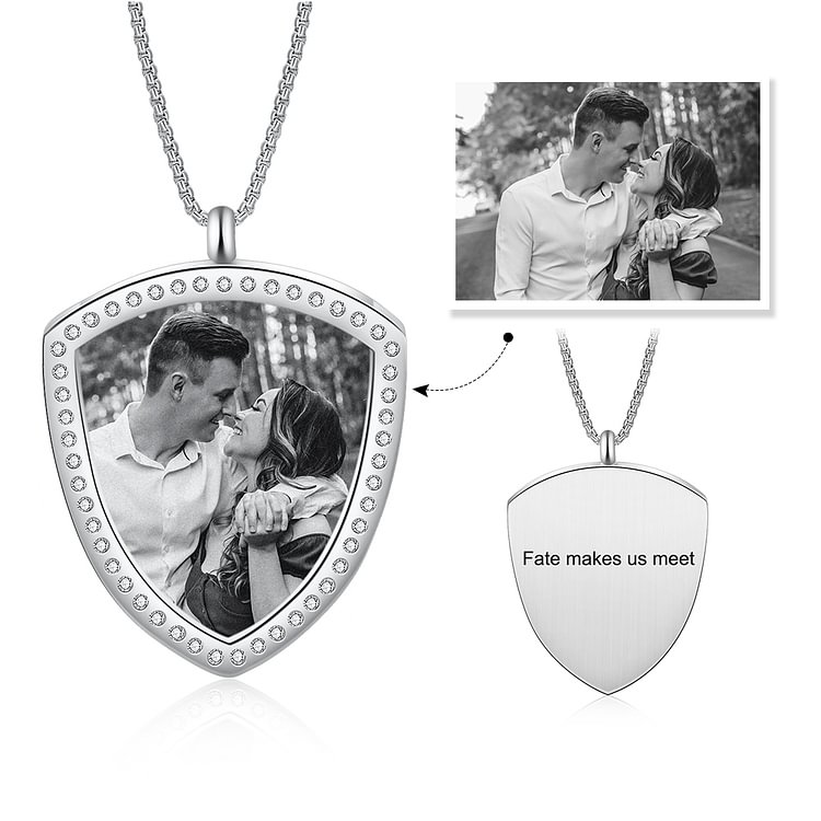 Personalized Picture Engraved Necklace, Rhinestone Crystal Picture Necklace, Custom Necklace with Picture and Text