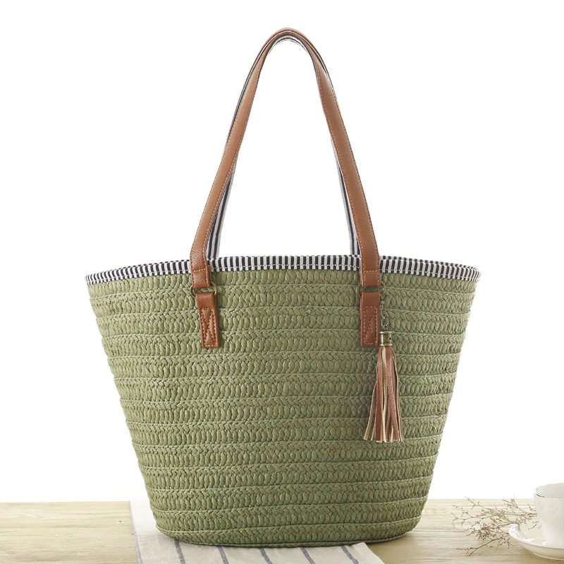 Fashion tassel pendant hand-woven straw tote bag