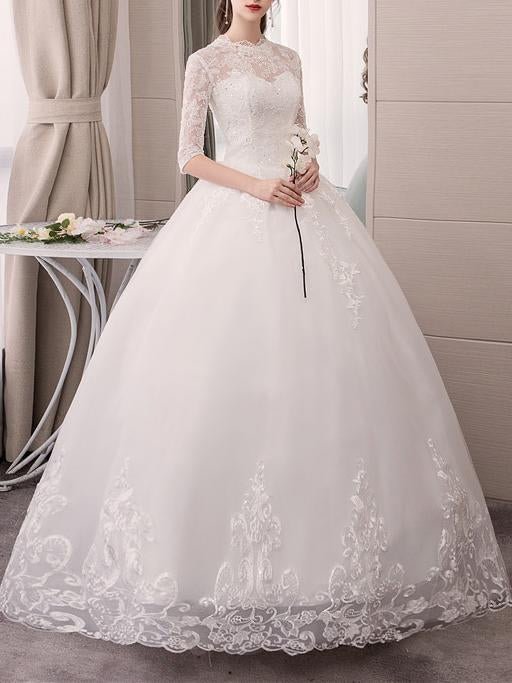 Long sleeve tulle elegant wedding dress