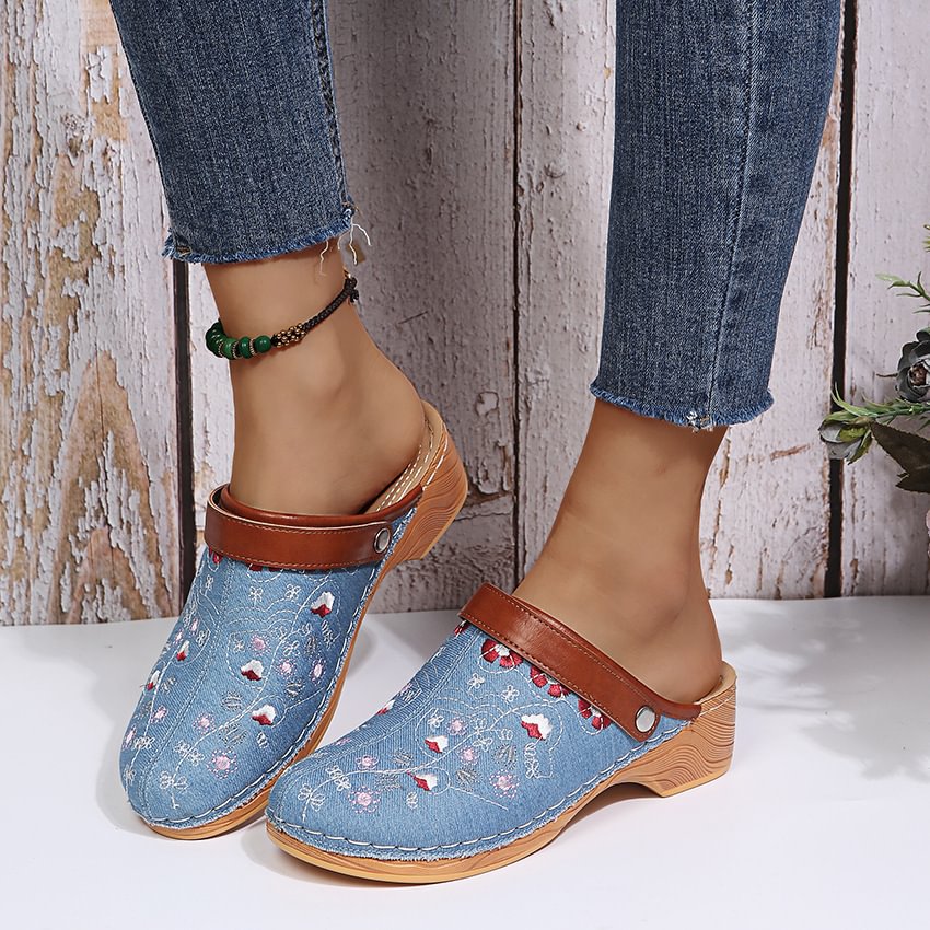 Women's Totem Stitched Color Wedge Slippers - vzzhome