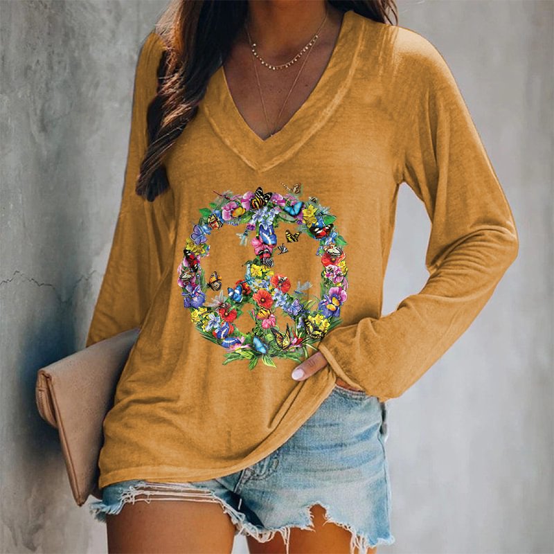 Peace Floral Wreath Printed T-shirt