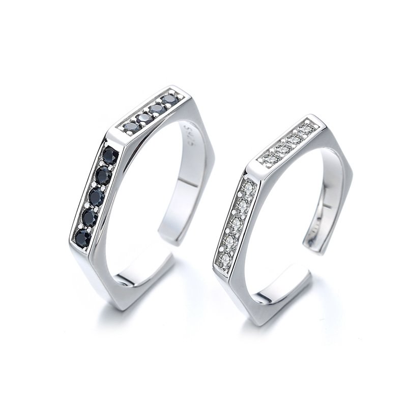 Black and White Diamond Open Couple Rings
