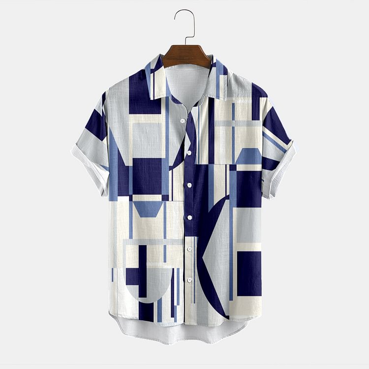BrosWear Fashion Geometry Print Short Sleeve Shirt