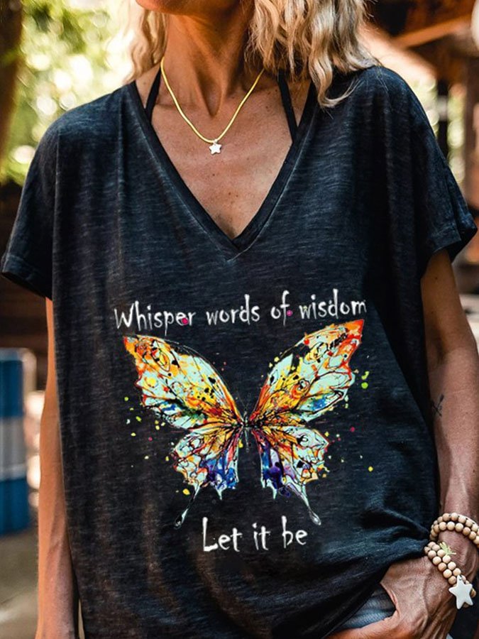 Whisper Words Of Wisdom Let It Be Butterfly Printed T-shirt