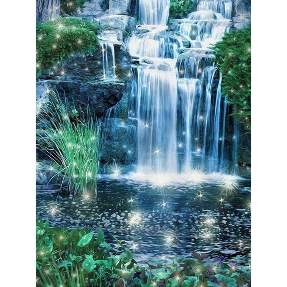 Full Round Diamond Painting Starry Night Waterfall (40*30cm)