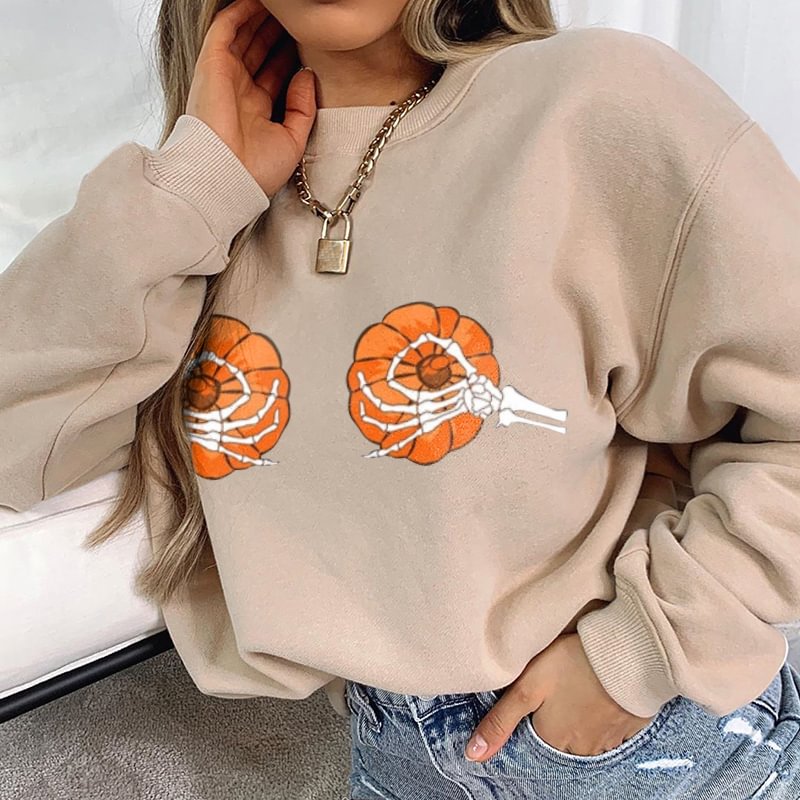 Pumpkin skull palm print sweatshirt designer - Krazyskull