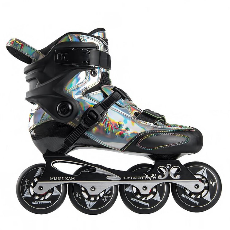 Freestyle YJS Carbon Fiber Inline Skates, Silver With Colorful