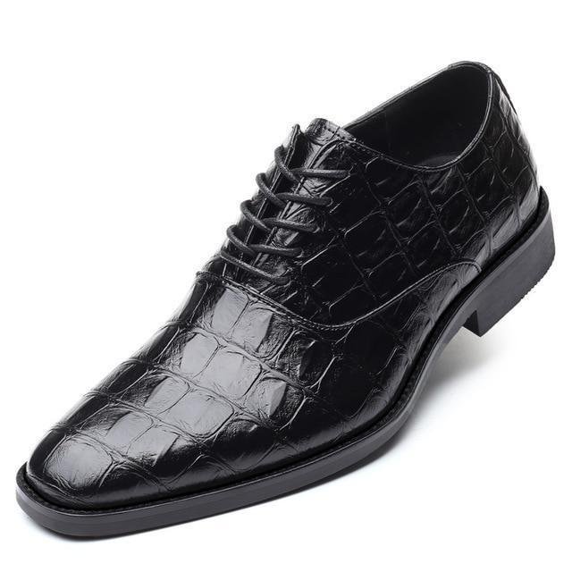 Men Elegant Italian Design Leather Formal Pointed Toe Crocodile Pattern Leather Wedding Dress Luxury Men Oxfords Shoes-Corachic