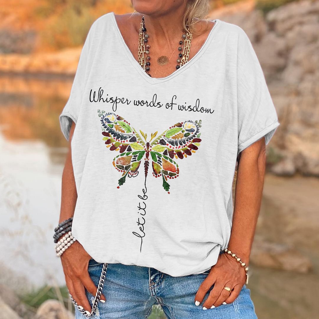 Women's Retro Whisper Words Of Wisdom Print Casual Long Sleeve Comfortable Cotton Shirt