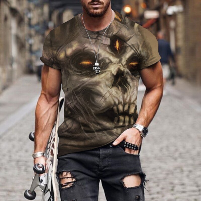 Horror Skull 3D Print Short Sleeve Summer Tops Men's T-Shirts-VESSFUL
