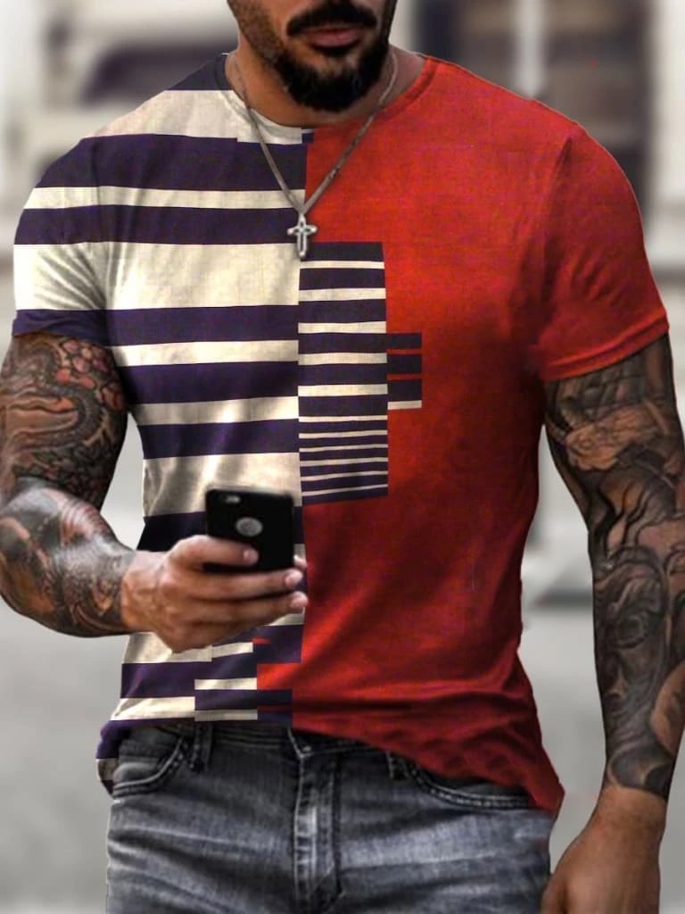 Men's Creative Piano Contrast Color Art Print Short Sleeve Round Neck T-Shirt / [viawink] /
