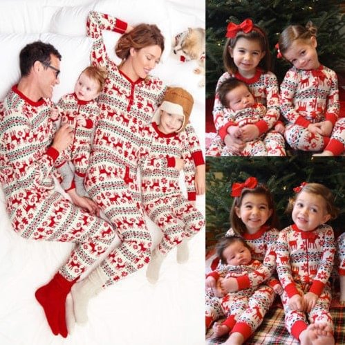 Family Matching Christmas Deer and Snowflake Pajamas Set 2021、、sdecorshop