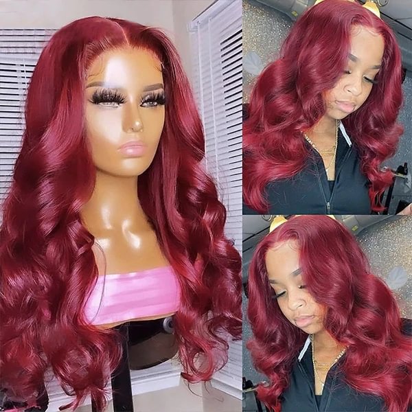 Swedish Ultra Thin Lace Wig丨14-38 Inches Burgundy Body Wave Hair丨4×4 HD Lace Closure Wig