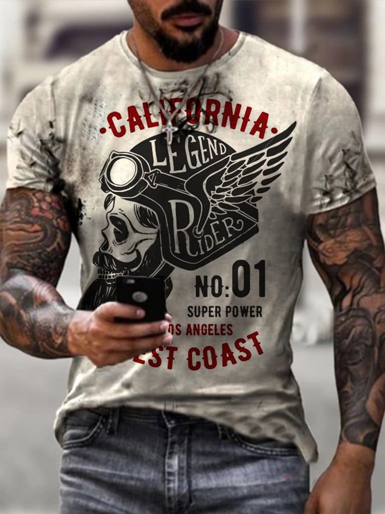 Mens Retro Motorcycle Riders Printed Casual T-shirt / [viawink] /