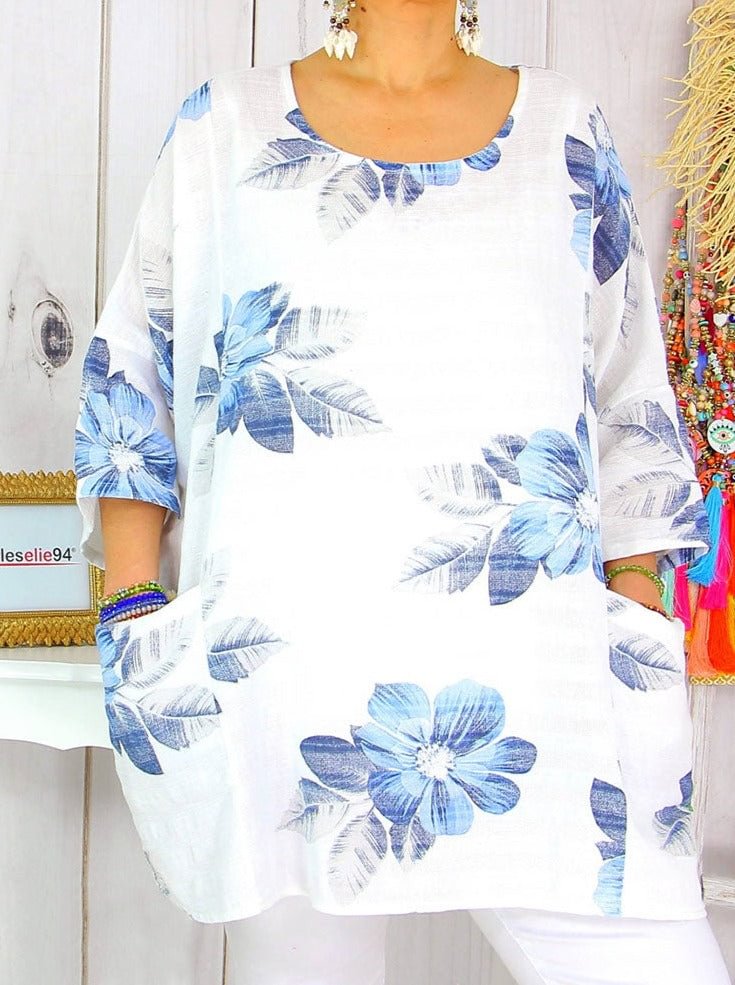 Flower Print Women Top With Pocket