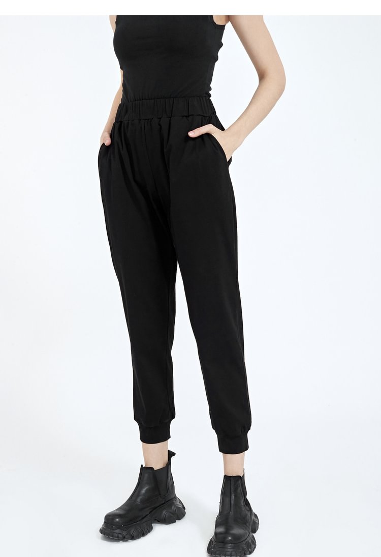 SDEER Casual elastic slot pocket straight black trousers