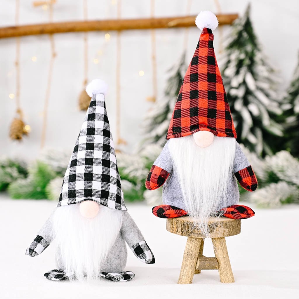 Lovely Gnome Brothers With Checkered Hats And Gloves、、sdecorshop