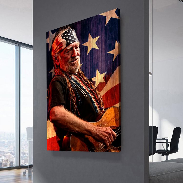 Willie Nelson Playing Guitar Canvas Wall Art