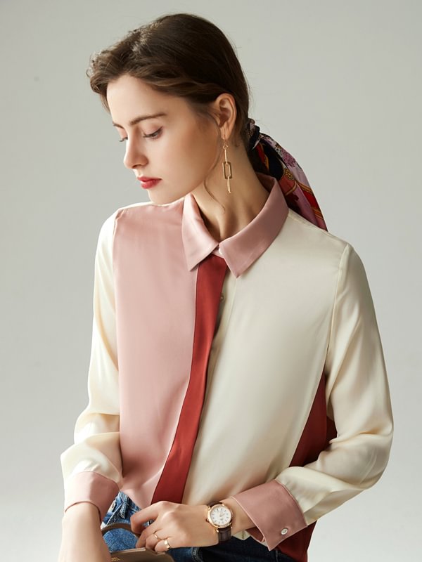 Silk Blouse Color-blocking High-end Style
