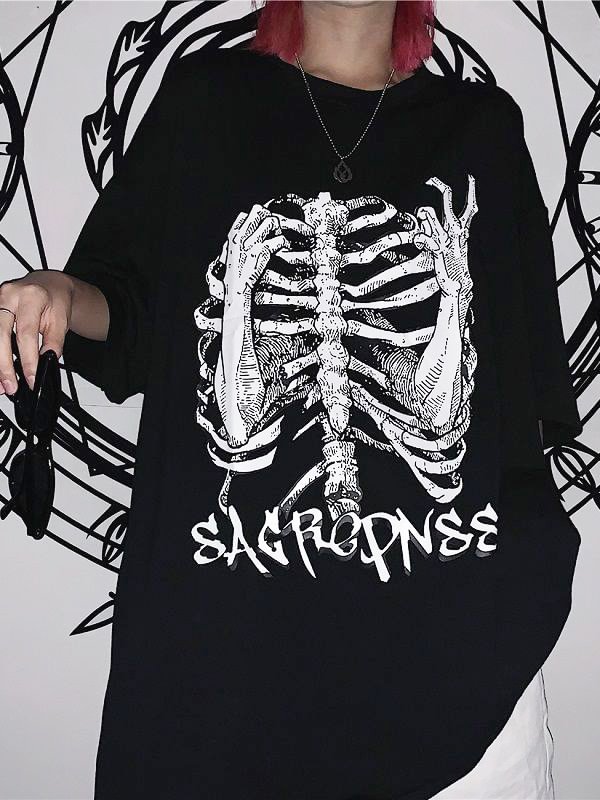 Hip-pop Style Skull Printed T-shirt