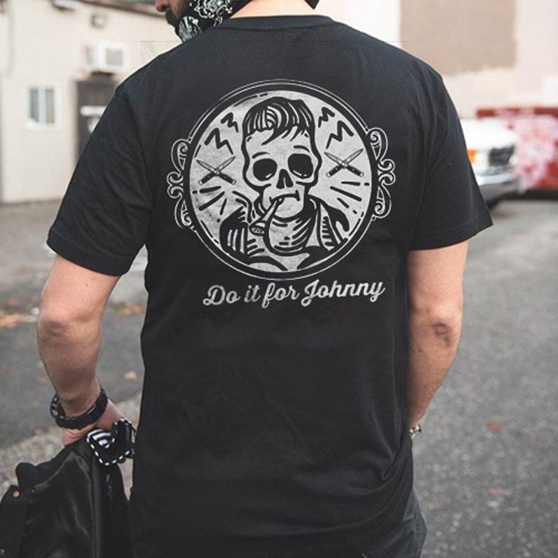 UPRANDY Letter Skeleton Printed Casual Men's T-shirt -  UPRANDY