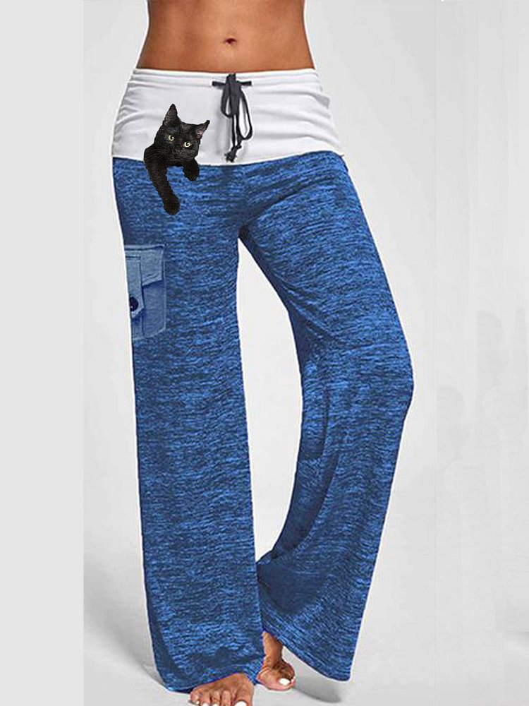 Women'S Balck Cat Comfortable Pocket Drawstring Stretchy pants