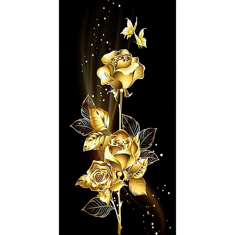 Peinture au diamant - Rond complet - Fleur d'or (85 * 45cm)