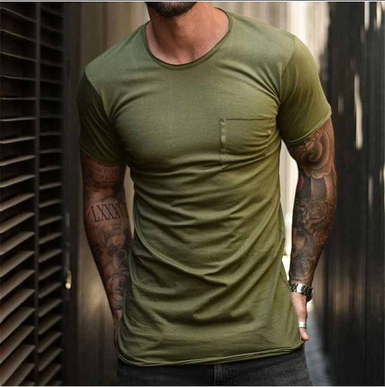BrosWear Casual Solid Color Round Neck T-shirt green
