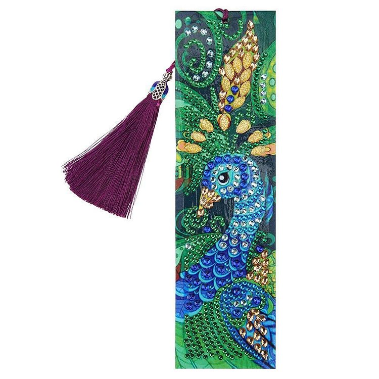 DIY Peafowl Special Shaped Diamond Painting Leather Tassel Bookmark Crafts