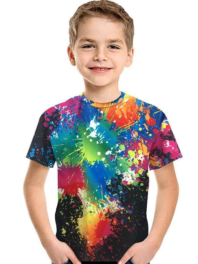 Kids Toddler Boys' Active Basic Print 3D Rainbow Print Short Sleeve Tee Rainbow-Corachic