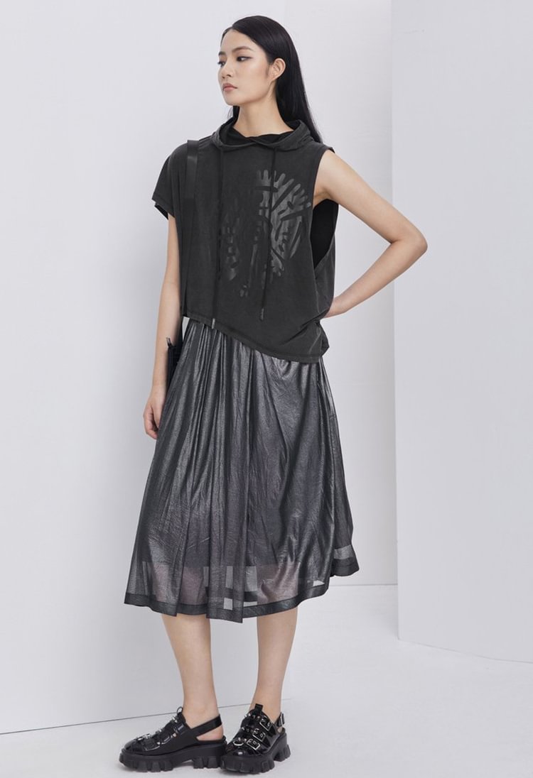 SDEER Long skirt with elastic pleated texture