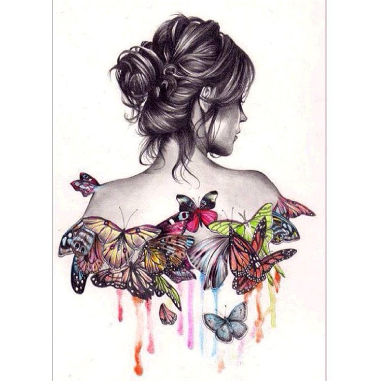 Butterfly Beauty Girl Round Drill Diamond Painting 30X40CM(Canvas)-gbfke