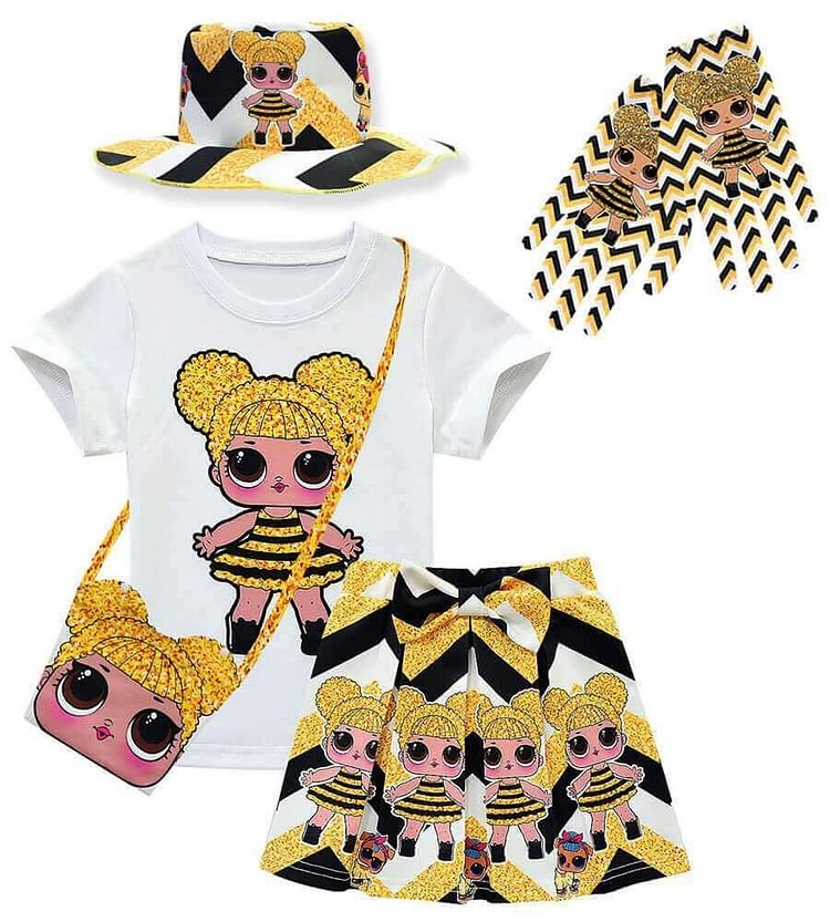 Mayoulove Little Girls Queen Bee Lol Surprise Doll T Shirt Skirt Outfits 5 Sets-Mayoulove