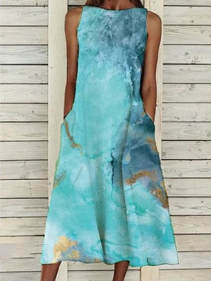Marble Tie Dye Print Pocket Sleeveless Dress