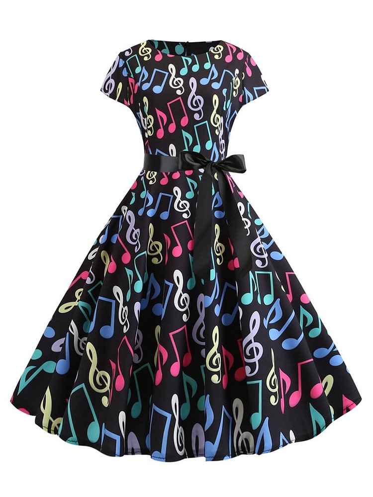 Mayoulove Aline Dress Music Notes 1950s Dress-Mayoulove