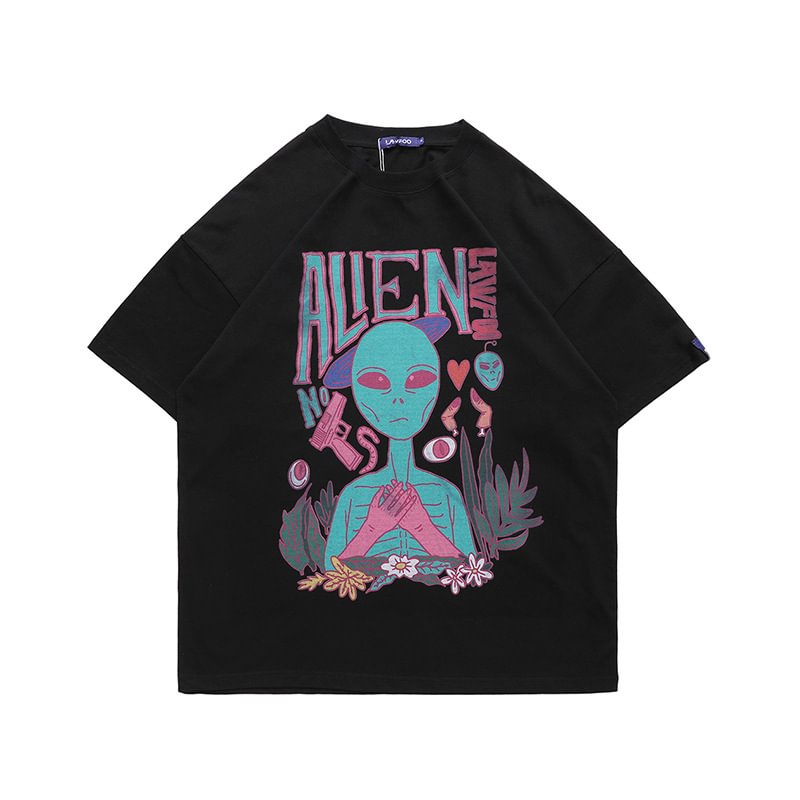 Funny Alien Printed Short Sleeve Loose T-Shirt / Techwear Club / Techwear