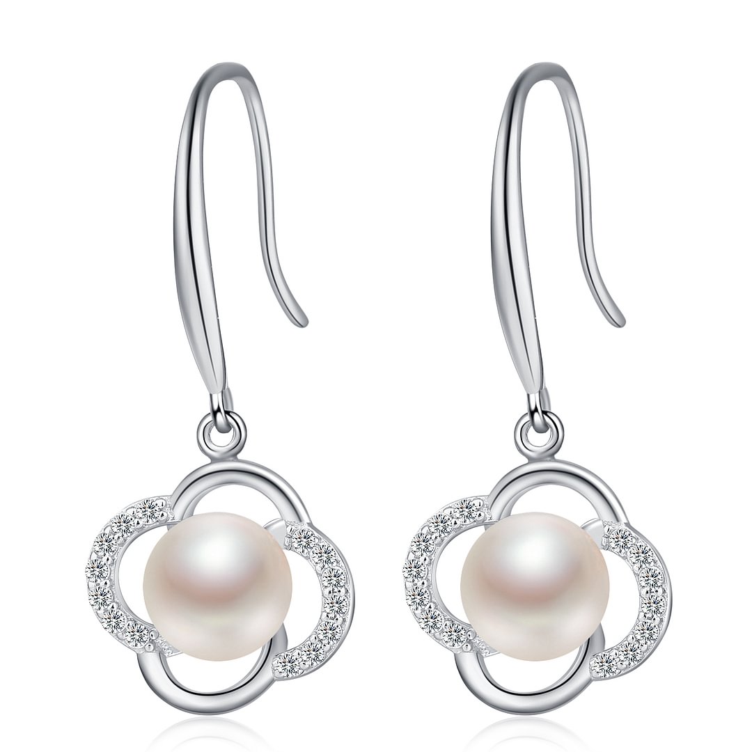 Pearl Four Leaf Clover Fashion S925 Sterling Silver Earrings