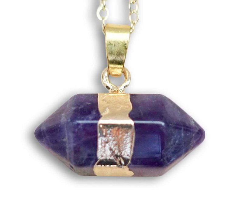 Amethyst Double Point Golden Pendant Necklace-Mayoulove