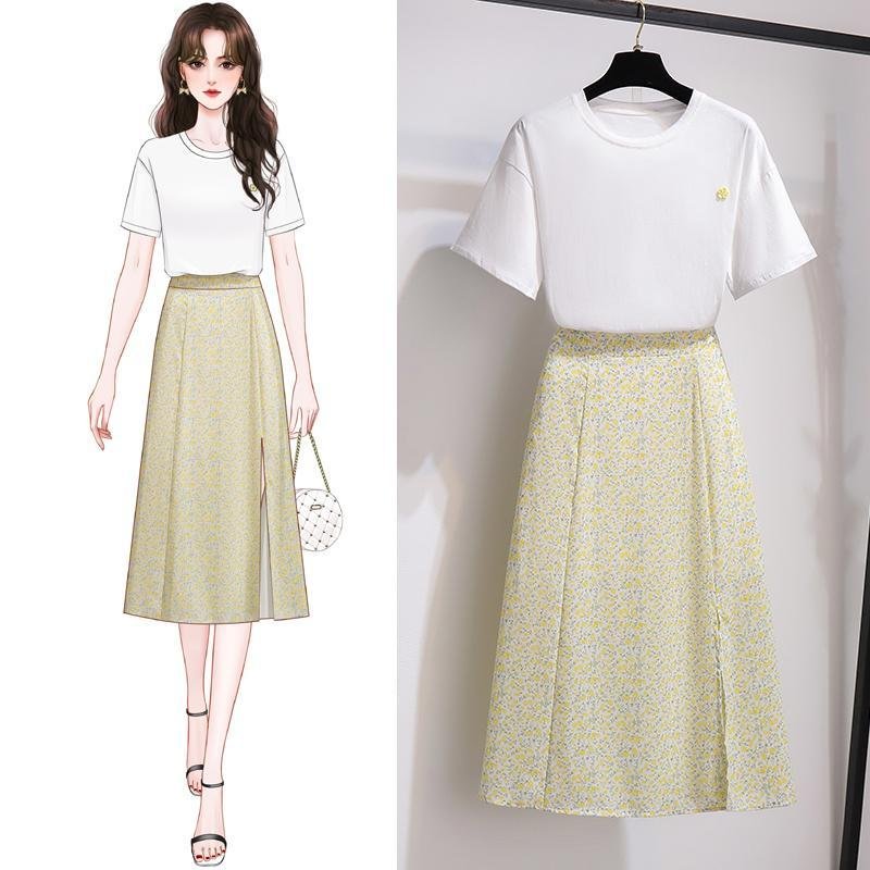 Basic Tee+Floral Print Skirt P10139