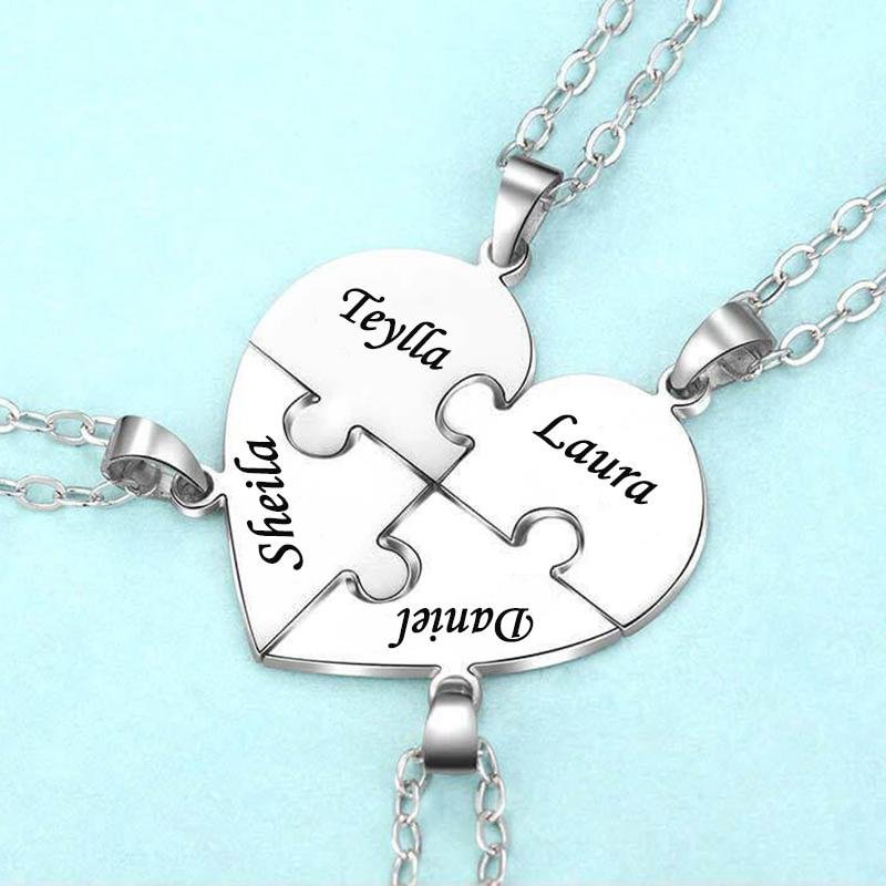 Personalized Heart Puzzle Piece Necklace 4 Name Necklaces