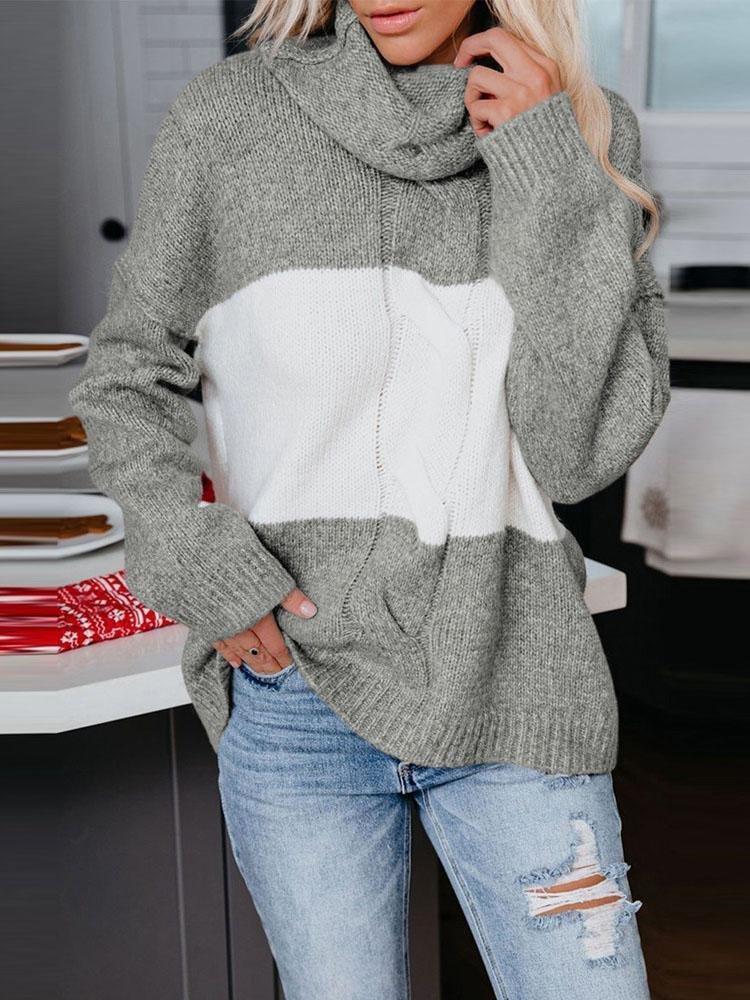 Mayoulove High neck color block sweater-Mayoulove