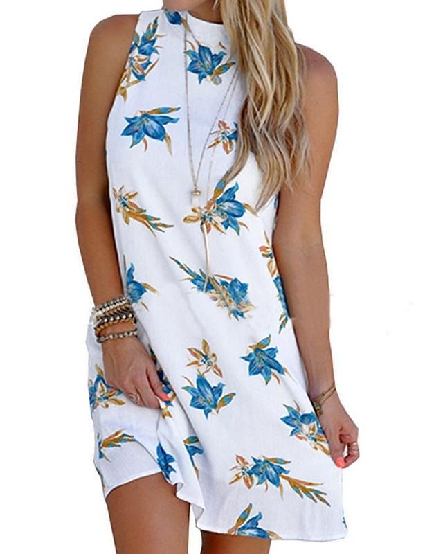 Women's Shift Dress Short Mini Dress - Sleeveless Floral Backless Print Summer Hot Casual Beach White Yellow Blushing Pink Light Blue S M L XL XXL 3XL 4XL 5XL-0218805-Corachic