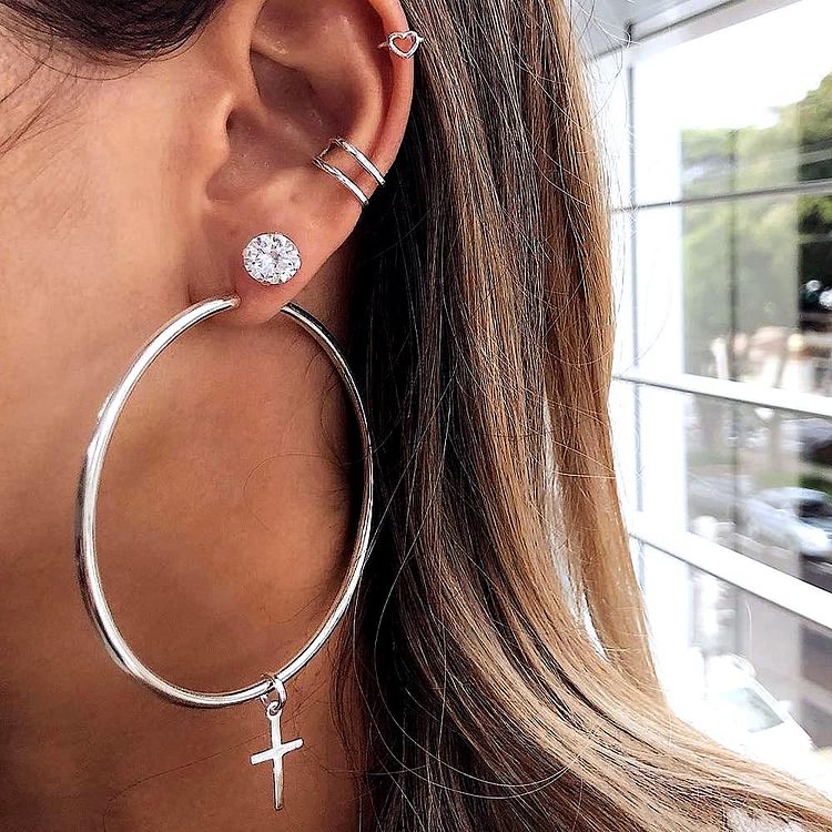 Azalea Cross Hoop Earrings-Mayoulove