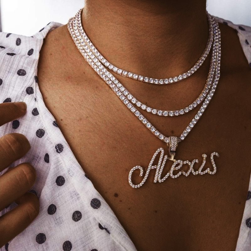 Custom Name Slim Cursive Letters Pendant Personalized Necklaces Jewelry-VESSFUL