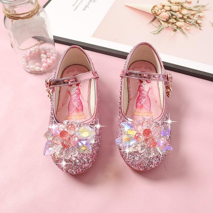 Mayoulove Kids Girl Crystal Shoes Baby Flat Shoes Soft-soled Princess Shoesi-Mayoulove