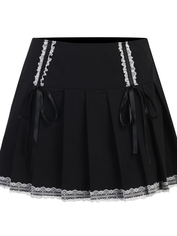 Lolita Drawstring Lace Paneled Color Block Skirt