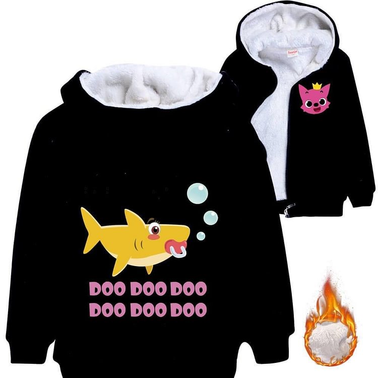 Boys Girls Baby Shark Print Kids Zip Fleece Lined Winter Cotton Hoodie-Mayoulove